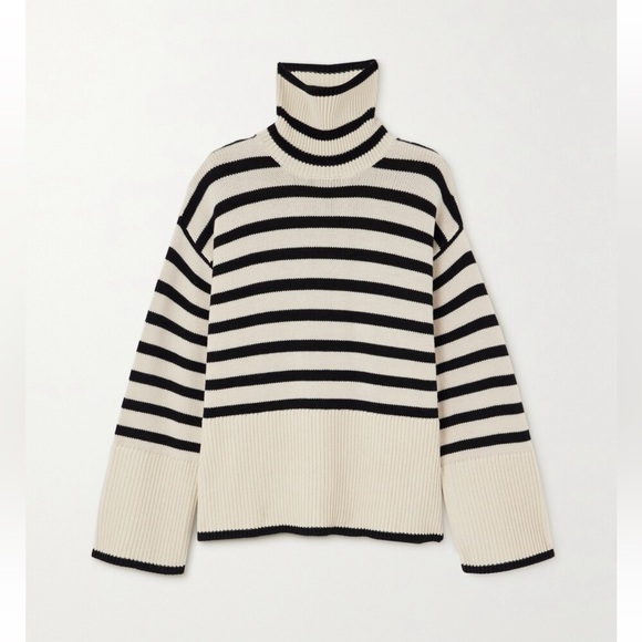 TOTEME Striped wool-blend turtleneck sweater- beige - Picture 4 of 12